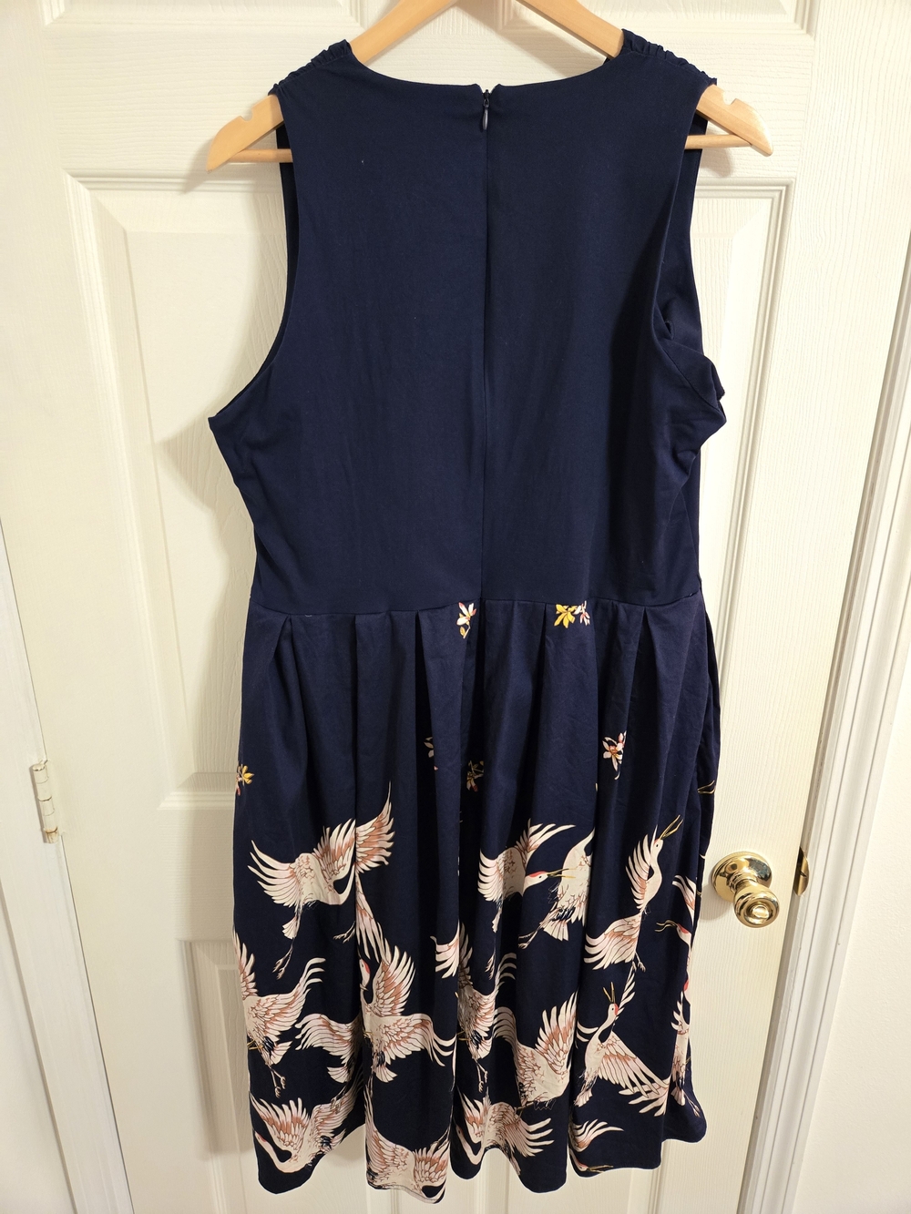Navy Sleeveless Crane Bird Print Fit-and-Flare Dress Pin Up Size 2XL - Picture 2 of 8